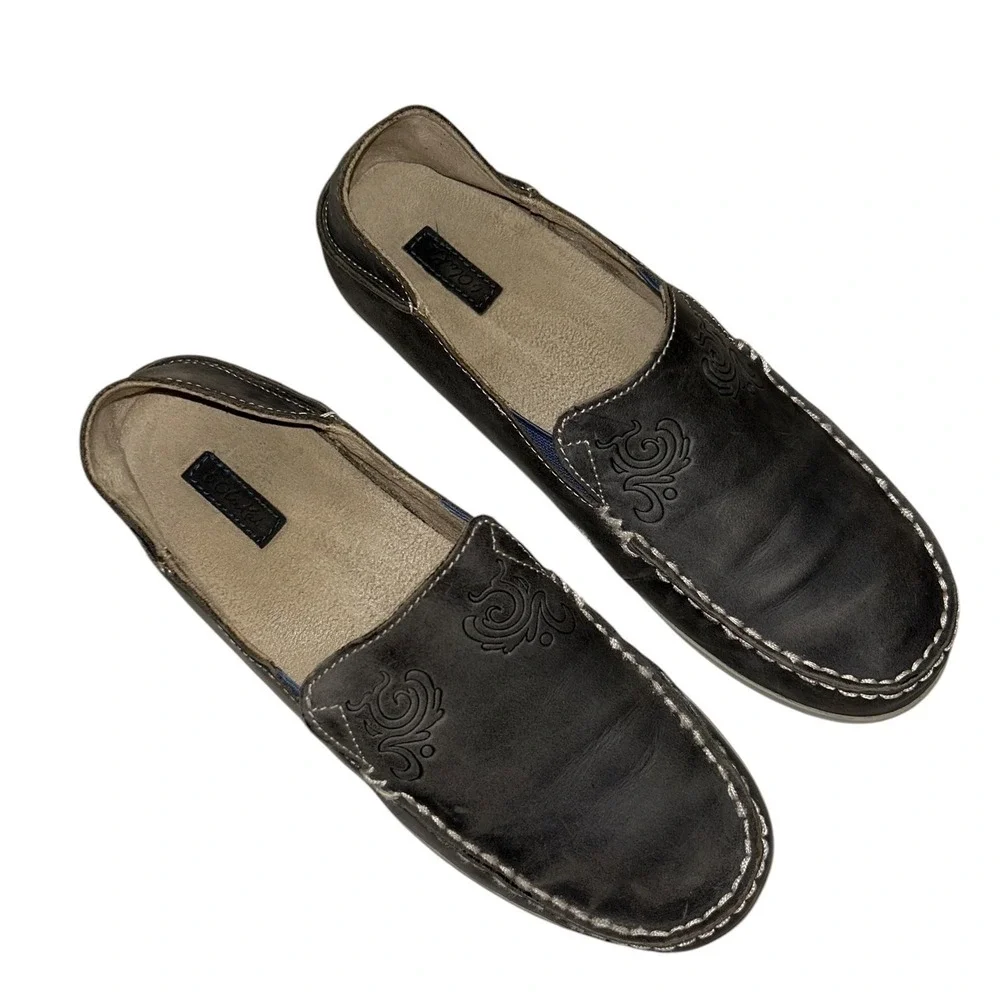 Olukai Nohea Nubuck Charcoal Gray Leather Slip On Loafers Womens 8 20174-VIPG